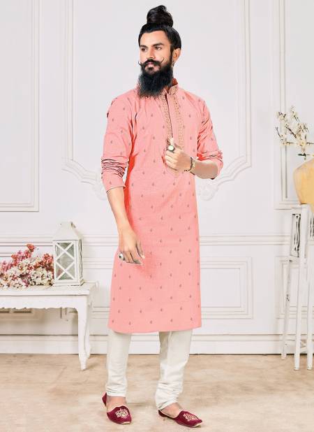 Pink Colour Exclusive Festive Wear Poly With Embroidery Kurta Pajama Mens Collection RYN-KP-5